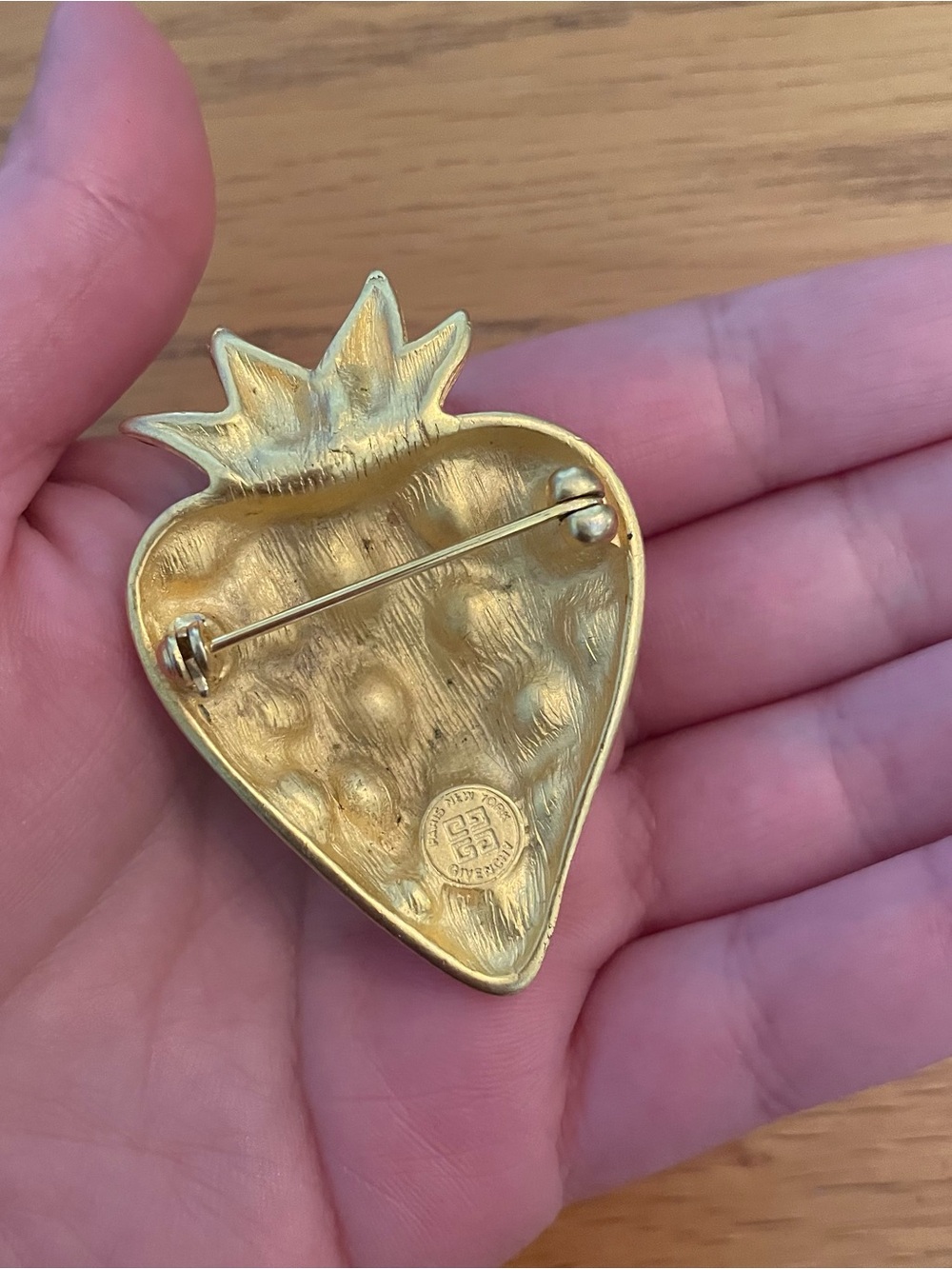 Vintage Givenchy Stamped Gold Tone Strawberry Brooch - Picture 3 of 4
